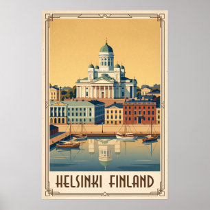 Póster Ilustración Vintage de la Catedral de Helsinki Fin