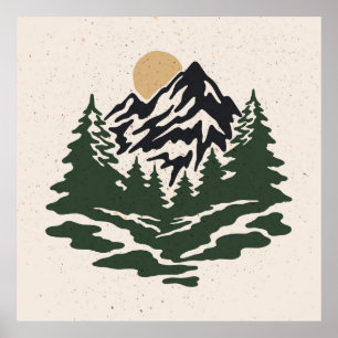 Póster Ilustracion vintage de la montaña