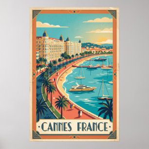 Póster Ilustración Vintage de la Riviera de Cannes Franci