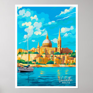 Póster Ilustracion Vintage de La Valeta Malta