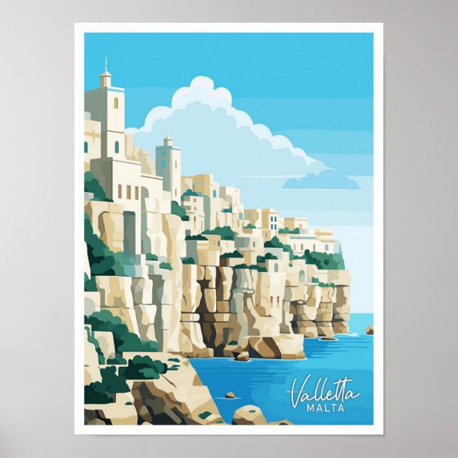Póster Ilustracion Vintage de La Valeta Malta (Frente)