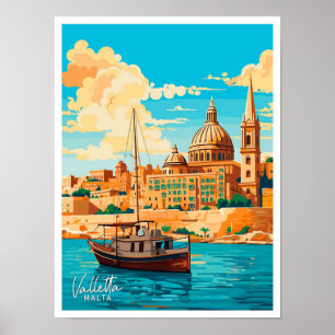 Póster Ilustracion Vintage de La Valeta Malta