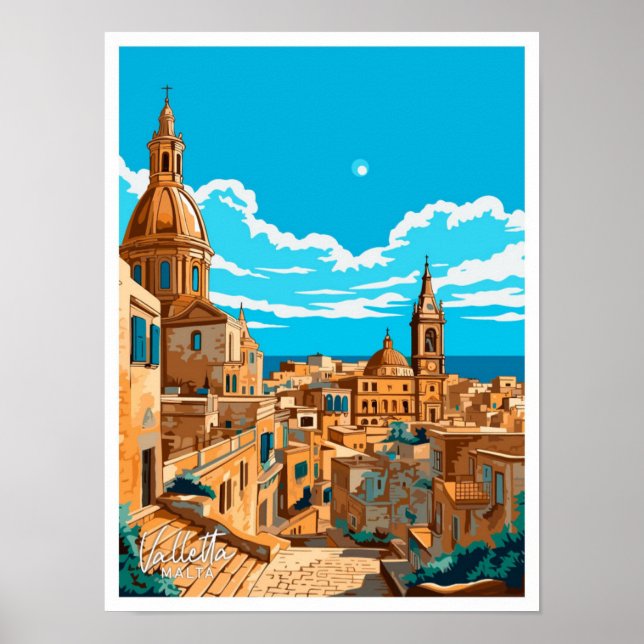 Póster Ilustracion Vintage de La Valeta Malta (Frente)