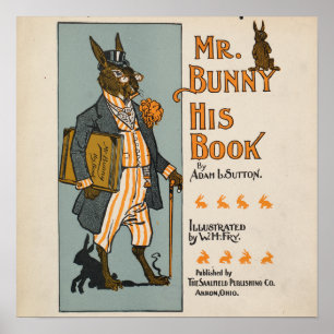 Póster Ilustración vintage de libro infantil de conejo