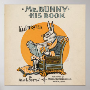 Póster Ilustración vintage de libro infantil de conejo
