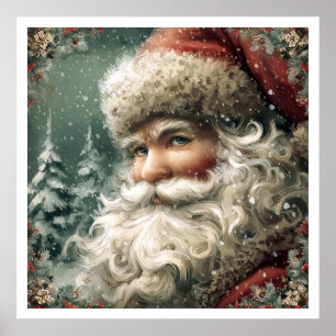 Póster Ilustración Vintage de Papá Noel al Estilo Nostálg