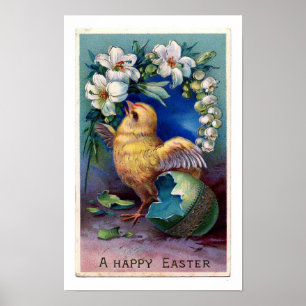 Póster Ilustracion Vintage De Pascua Con Chick