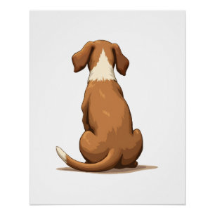 Póster Ilustración Vintage de Perro Vista Posterior Tan y