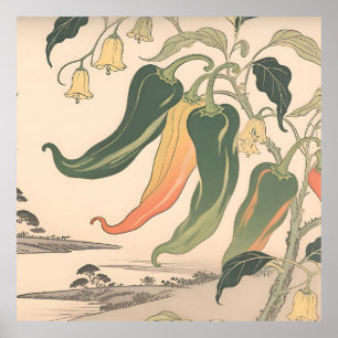Póster Ilustración Vintage de Pimienta Chili