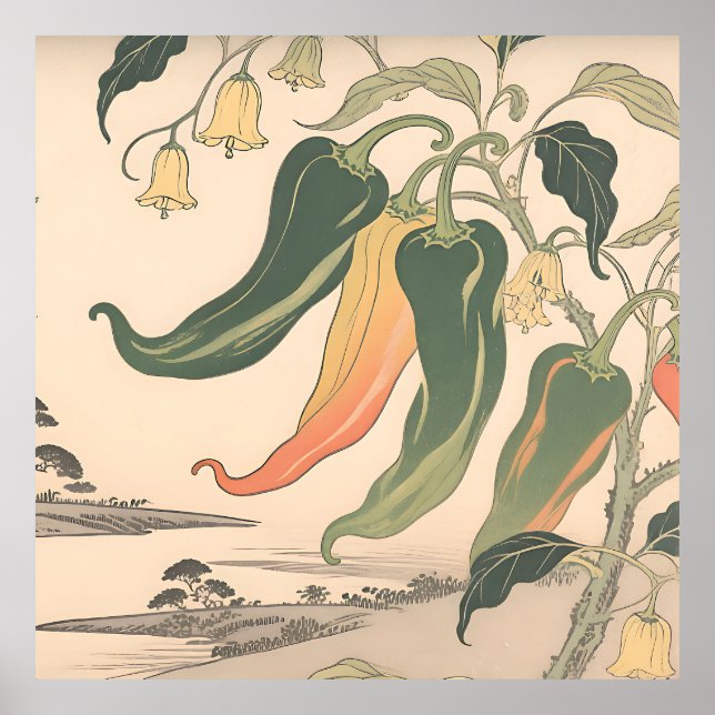 Póster Ilustración Vintage de Pimienta Chili (Frente)