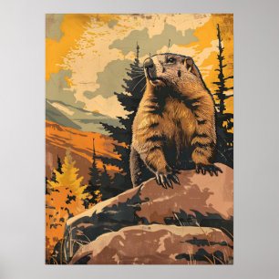 Póster Ilustracion vintage de un Groundhog