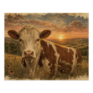 Póster Ilustración vintage de vaca de las Highlands al at