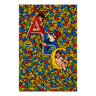 Póster Ilustración vintage del alfabeto para niños de ABC