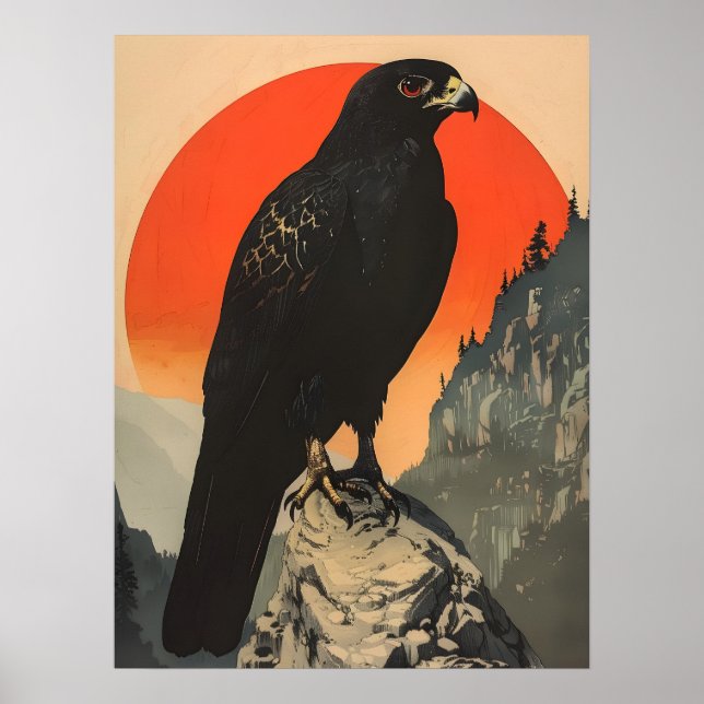 Póster Ilustracion vintage del Halcón Negro (Frente)