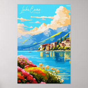 Póster Ilustracion vintage del Lake Como Italy