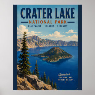 Póster Ilustración vintage del Parque Nacional Crater Lak