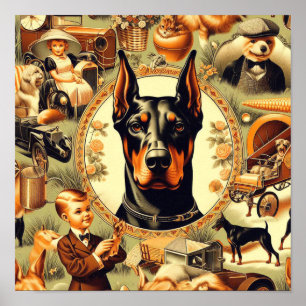 Póster Ilustracion Vintage Doberman