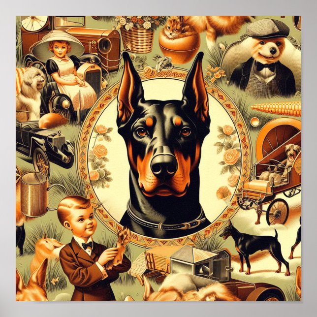 Póster Ilustracion Vintage Doberman (Frente)