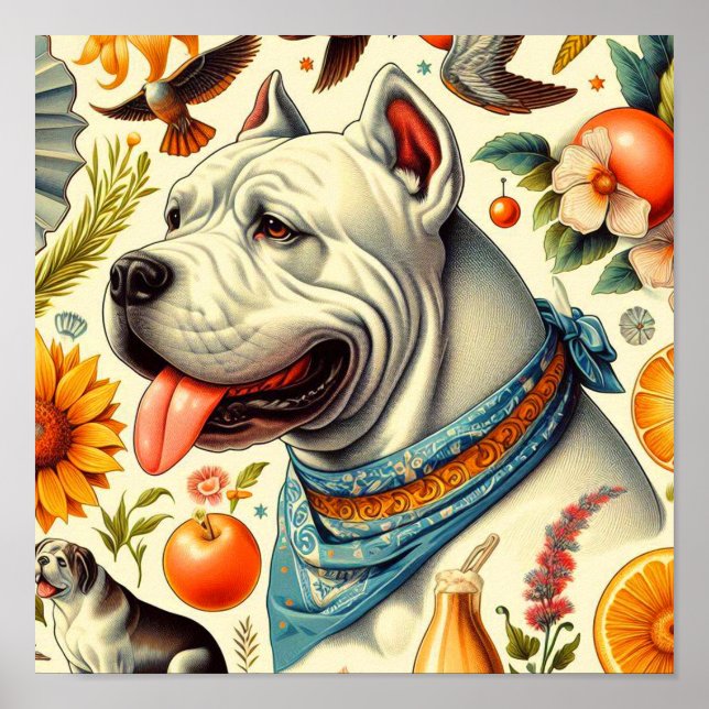 Póster Ilustracion Vintage Dogo Argentino (Frente)