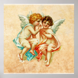 Póster Ilustracion Vintage Ephemera Angel Cherubs