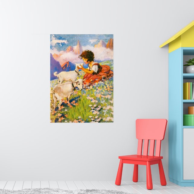 Póster Ilustración Vintage Floral de Niña Heidi (Guardería 1)