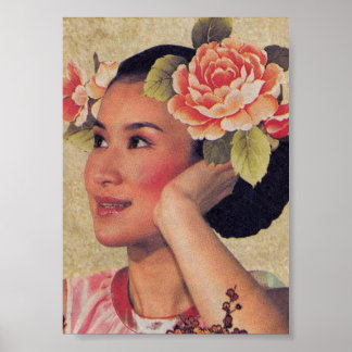 Póster Ilustración Vintage Mujer China