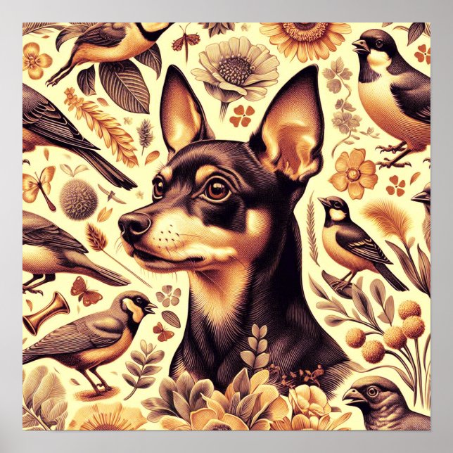 Póster Ilustracion Vintage Pinscher (Frente)