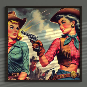Póster Ilustracion Vintage Pulp Cowgirls