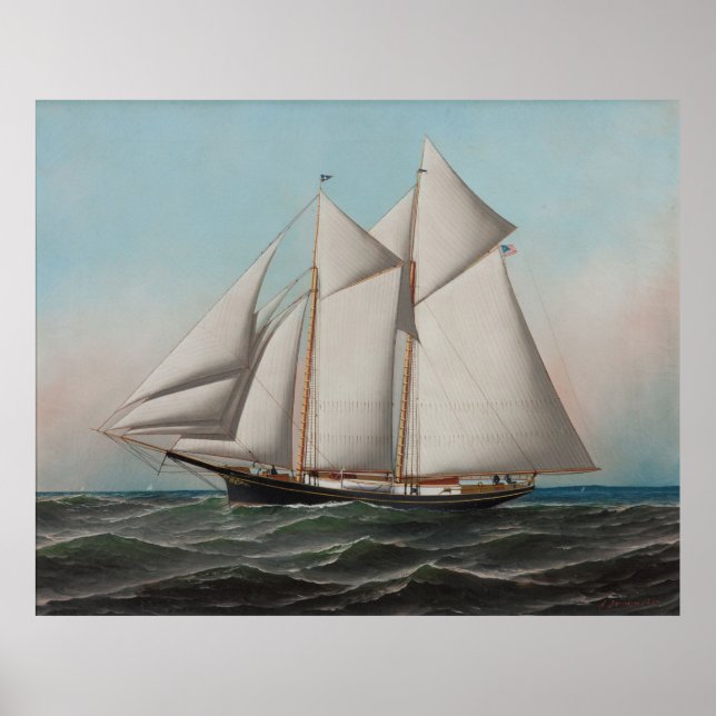 Póster Ilustracion Vintage Schooner Sailboat (1887) (Frente)