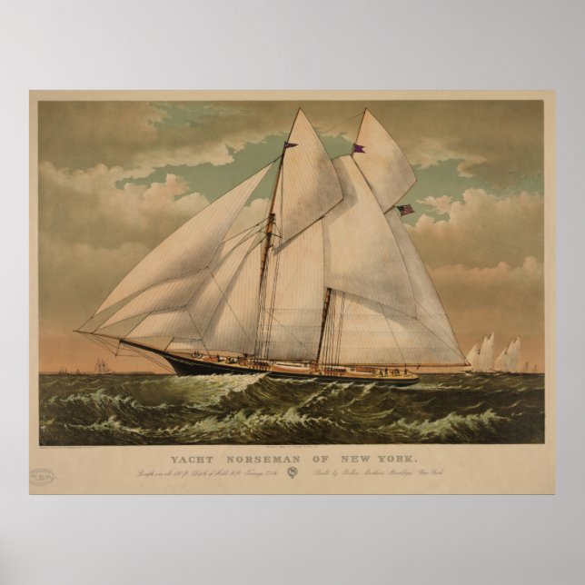 Póster Ilustracion Vintage Schooner Yacht (1882) (Frente)