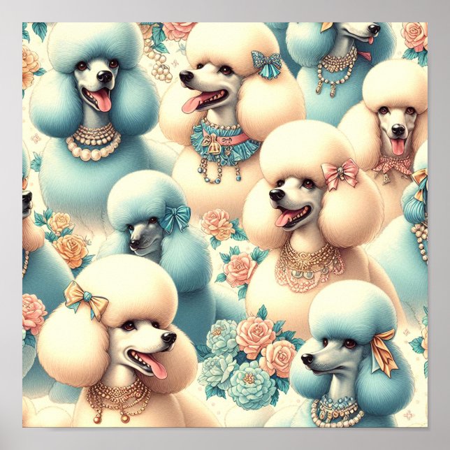 Póster Ilustracion Vintage Seamless Poodle (Frente)