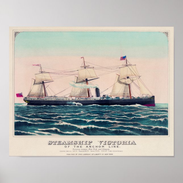 Póster Ilustracion Vintage Steamship (Frente)