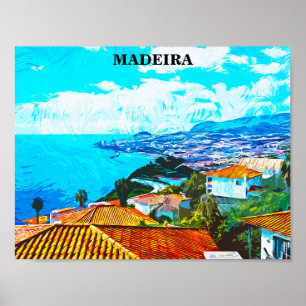 Póster Ilustracion Vista panorámica Madeira Portugal