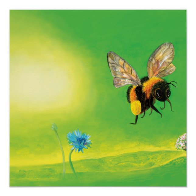Póster Ilustracion volador de abejas con burbujas (Anverso)