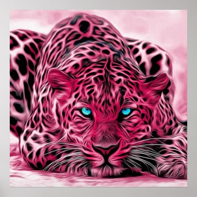 Póster Ilustracion Wildcat del tigre rosa con los ojos az (Frente)