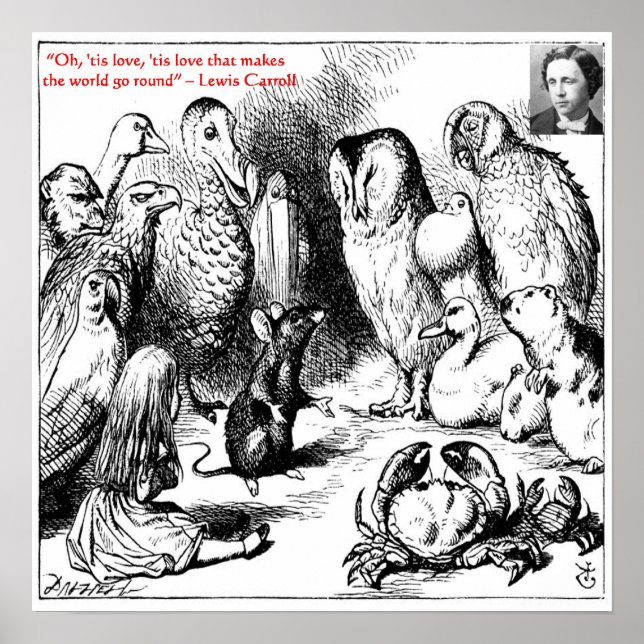 Póster Ilustracion y cita de Lewis Carroll con aspecto de (Frente)