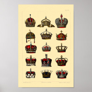 Póster Ilustraciones de las coronas con joyas de época