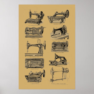Póster Ilustraciones de máquinas de coser de la era victo