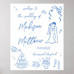 Póster Ilustraciones Dibujos Casamiento Bienvenida