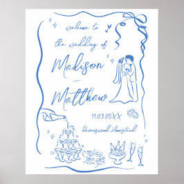 Póster Ilustraciones Dibujos Casamiento Bienvenida