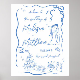 Póster Ilustraciones Dibujos Casamiento Bienvenida