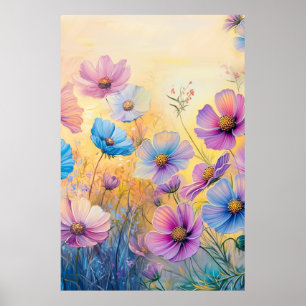 Póster Ilustraciones personalizadas de flores rosadas y p
