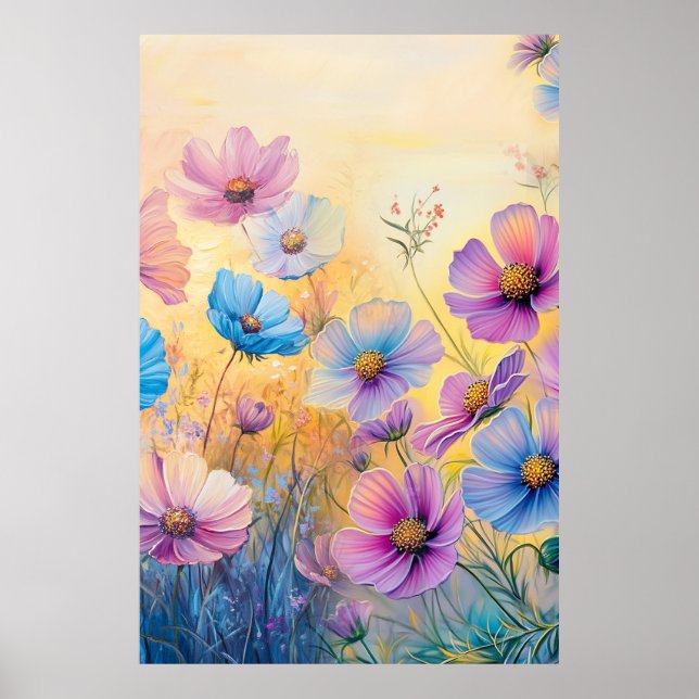 Póster Ilustraciones personalizadas de flores rosadas y p (Frente)