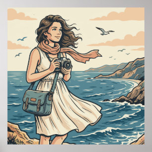 Póster Ilustrado de Fotografía de Viajes Costeros 