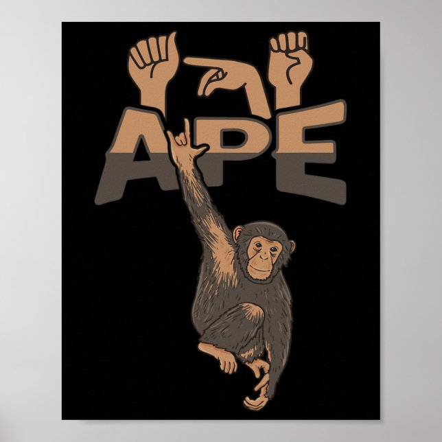 Póster ILY APE ASL Hand Gesture Deaf Hearing Loss Awarene (Frente)