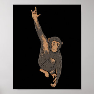 Póster ILY Monkey ASL Hand Gesture Deaf Hearing Loss Awar