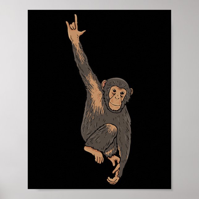 Póster ILY Monkey ASL Hand Gesture Deaf Hearing Loss Awar (Frente)