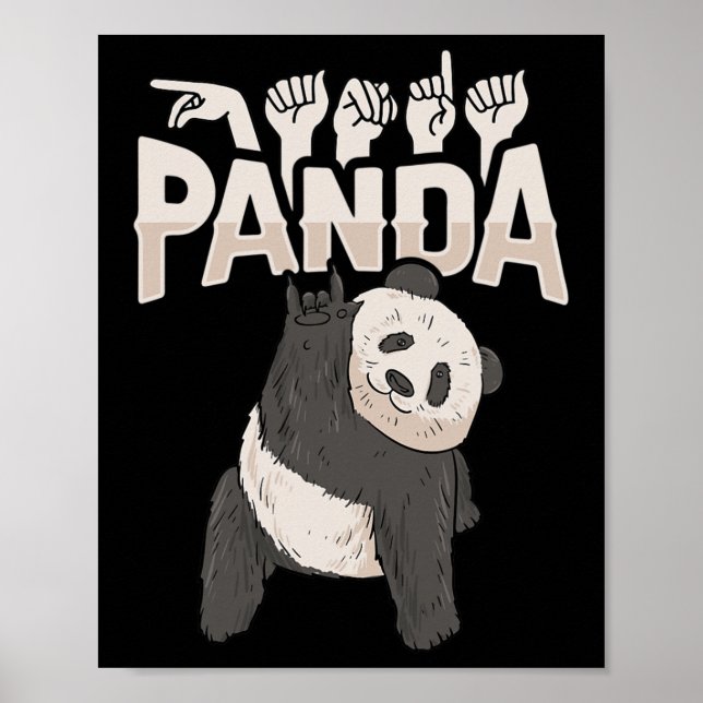 Póster ILY Panda ASL Hand Gesture Deaf Hearing Loss Consc (Frente)