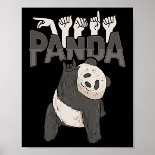 Póster ILY Panda ASL Hand Gesture Deaf Hearing Loss Consc
