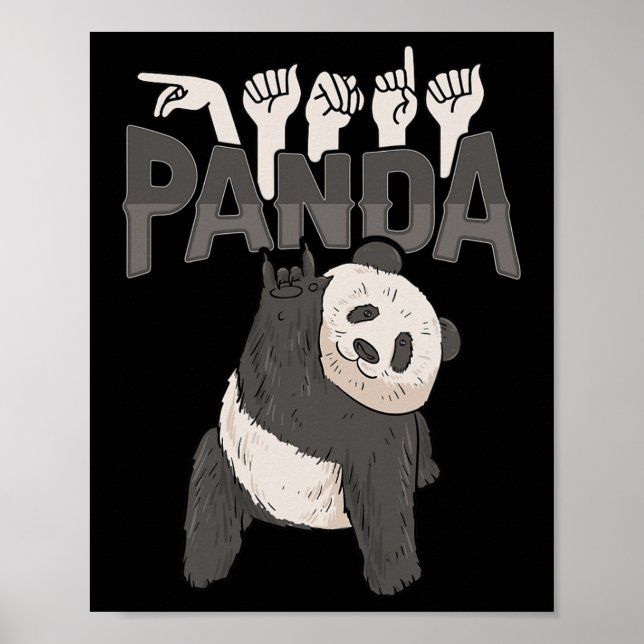 Póster ILY Panda ASL Hand Gesture Deaf Hearing Loss Consc (Frente)